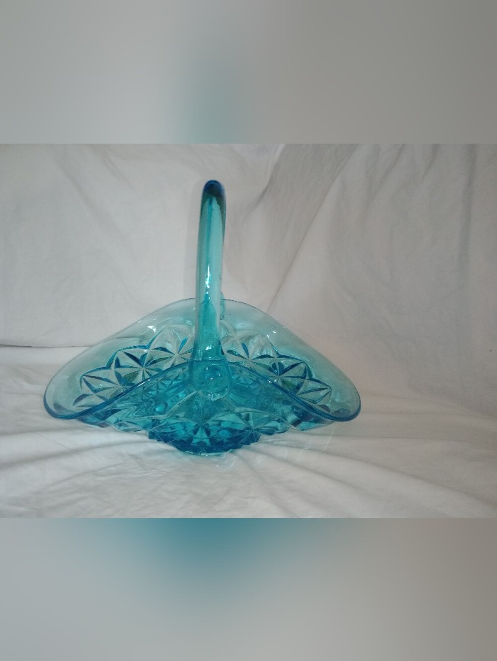 Vintage Indiana Glass Blue Glass Basket Decor 9" Tall
